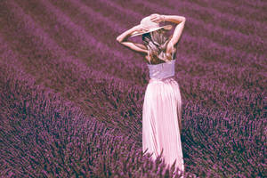 Lavender Aesthetic And Woman With Hat Wallpaper