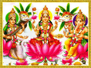 Laxmi Ganesh Saraswat Elephants Wallpaper