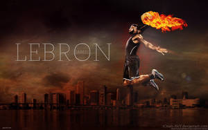 Lebron James Dunking A Basketball On Fire Wallpaper