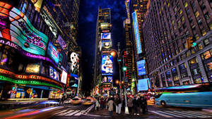 Led Screens New York City Night View Wallpaper