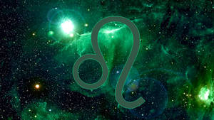 Leo Symbol On A Green Galaxy Wallpaper