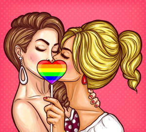 Lesbian Aesthetic Heart Pop Art Wallpaper