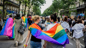 Lesbian With Rainbow Flag Wallpaper