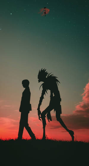 Light And Ryuk Silhouette From Death Note Phone Wallpaper