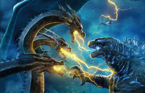 Lightning Dragons Duel Wallpaper