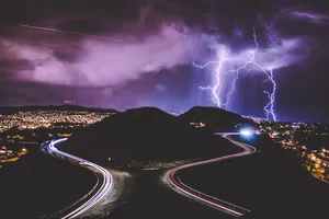 Lightning Strikes In City Landscape Wallpaper