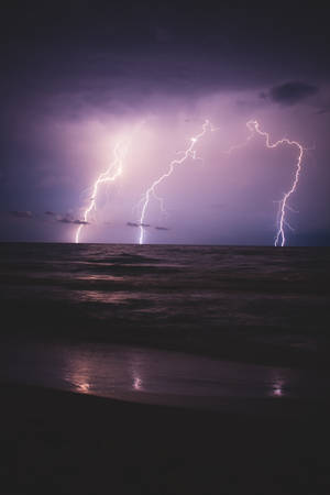 Lightning Strikes In The Beach Wallpaper