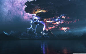 Lightning Strikes In Volcano Wallpaper