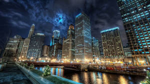 Lights On Bridge In Chicago Wallpaper