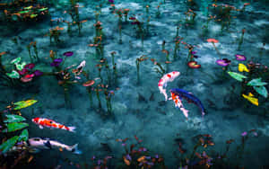 Lily Pods And Live Koi Fish Wallpaper