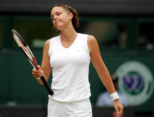 Lindsay Davenport In Action During A Tennis Match. Wallpaper