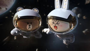 Line Friends Brown And Cony In Space Wallpaper