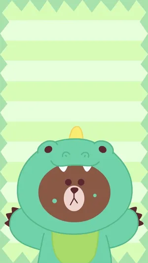Line Friends Brown In Dinosaur Costume Wallpaper