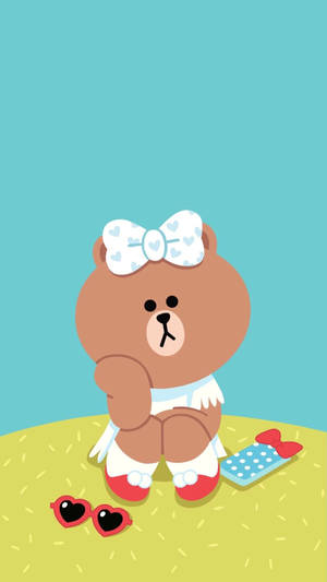 Line Friends Choco With Blue Bow Wallpaper