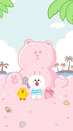 Line Friends Cony And Sally Pink Sand Wallpaper