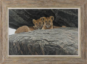 Lion Cubs Framed Painting Wallpaper