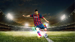 Lionel Messi Kicking A Football Hd Wallpaper