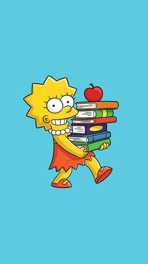 Lisa Simpson Apple And Books Wallpaper