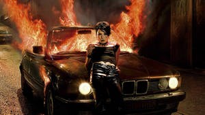 Lisbeth Salander On Fire Car Wallpaper