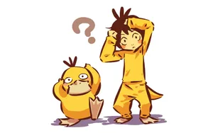 Little Boy And Psyduck Wallpaper