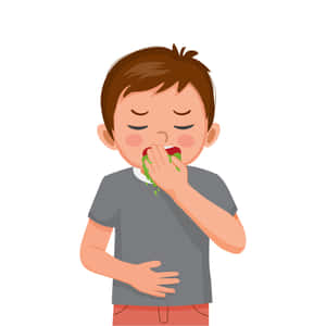 Little Boy Feeling Nauseous 2d Illustration Wallpaper