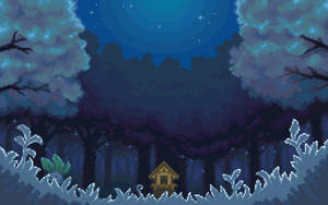 Little House In An Aesthetic Pixel Art Forest Wallpaper