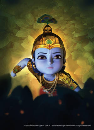 Little Krishna Looking Up In Forest Wallpaper