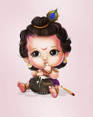 Little Krishna With Milky Jar Wallpaper