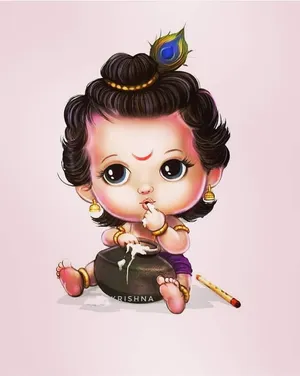 Little Krishna With Milky Jar Wallpaper