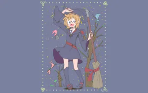 Little Witch Academia Lotte Blue Background Wallpaper