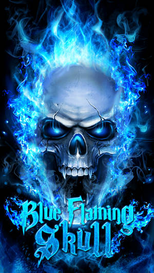 Live Blue Flamed Skull Wallpaper