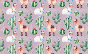 Llama Icons In Pink Wallpaper