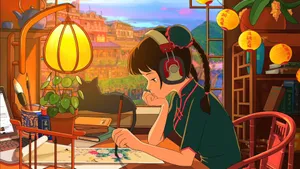 Lo Fi Anime Chill Girl Painting Flowers Wallpaper