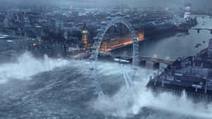 London Eye Ferris Wheel Amidst Flood Waters Wallpaper