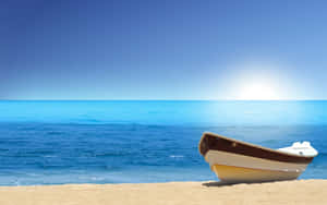 Lone Boat Beach Sunny Day Wallpaper