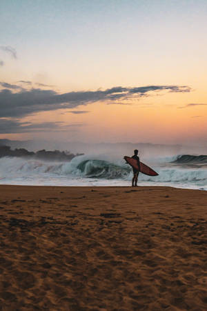 Lone Surfer Beach Wave Iphone Wallpaper