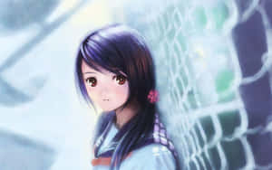 Lonely Pretty Schoolgirl Anime Cartoon Wallpaper