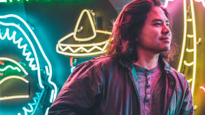 Long-haired Man Neon Smile Wallpaper