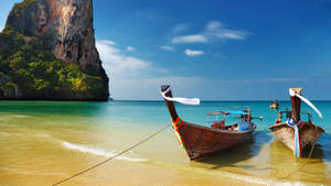 Longtail Boats Beach Scenes Desktop Wallpaper