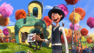 Lorax Character With Donkeyand Thneed Sign Wallpaper
