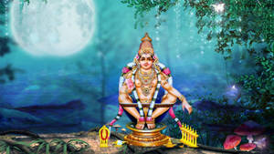 Lord Ayyappa In Forest At Night Wallpaper