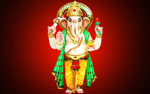 Lord Ganesha Standing With Gold Halo Wallpaper