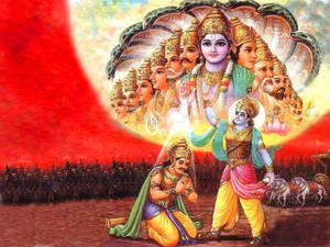 Lord Krishna 4k And Arjuna Mahabharata War Wallpaper