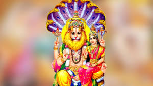 Lord Lakshmi Narasimha Blurred Background Wallpaper
