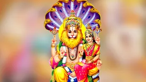 Lord Lakshmi Narasimha Blurred Background Wallpaper