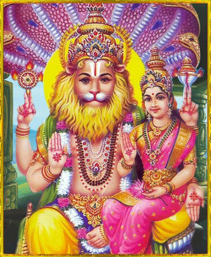 Lord Lakshmi Narasimha Green Aesthetic Wallpaper