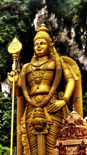 Lord Murugan 4k Golden Statue Portrait Wallpaper