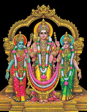 Lord Murugan Standing Beside Two Wives Wallpaper