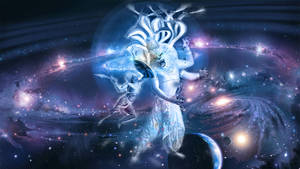 Lord Narasimha Galaxy Background Wallpaper