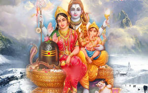 Lord Shiva Family With Golden Basket Wallpaper